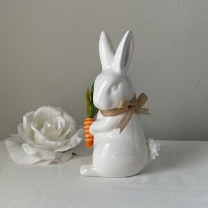 White Ceramic Bunny with Carrot and Bow